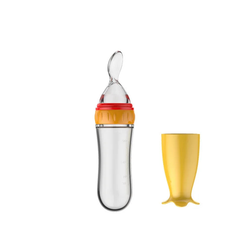 Silicone Baby Squeeze Feeding Bottle with Spoon | Rice Cereal & Food Supplement Feeder