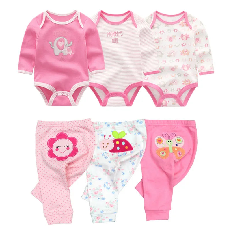 6-Piece Cotton Bodysuit & Pants Baby Set | Long Sleeve Cartoon Print 0-12M