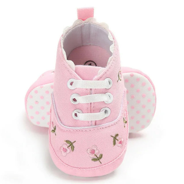 Baby Girl Embroidery Flower Shoes | Soft Sole Princess First Walkers 0-18 Months