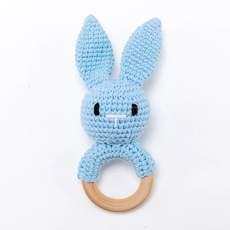 Crochet Amigurumi Bunny Baby Rattle — Handknit Newborn Toy