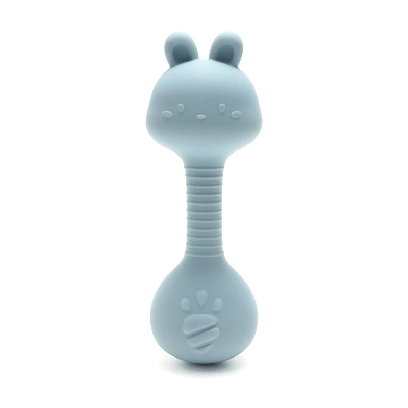 Baby Bunny Silicone Rattle Teether | Easy-Grip Dumbbell Toy for Infants