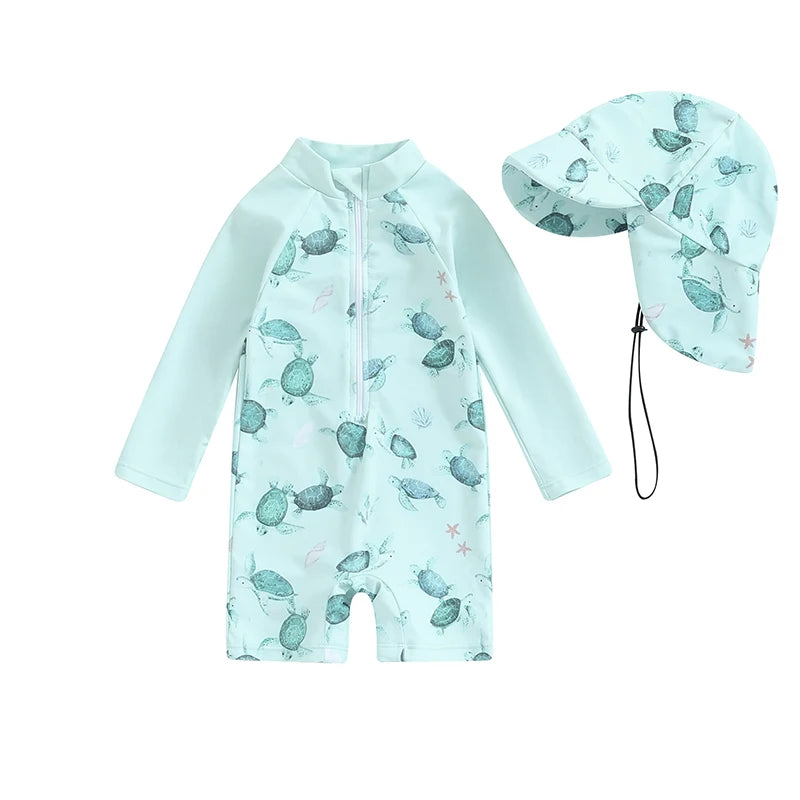Baby Boy Whale Print Rash Guard & Sun Hat Swimwear Set | 0-3 Years