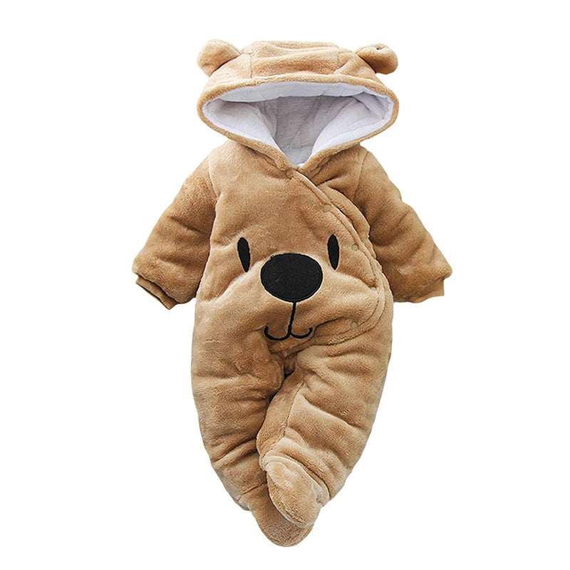 Baby Hooded Fleece Snowsuit | Snap-Up Footie Romper Winter Jumpsuit 0-12 Months