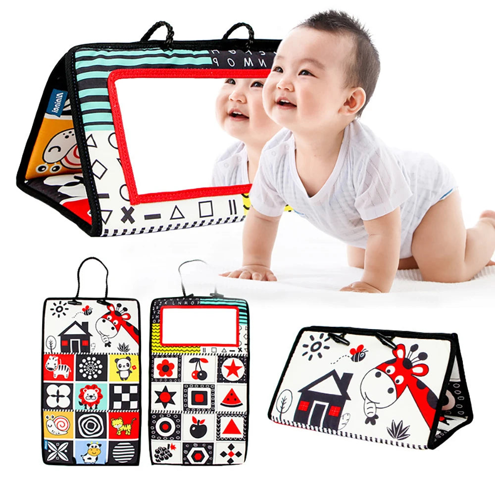 Baby Black & White Tummy Time Mirror Toy | Montessori Sensory Development Toy 0–12 Months