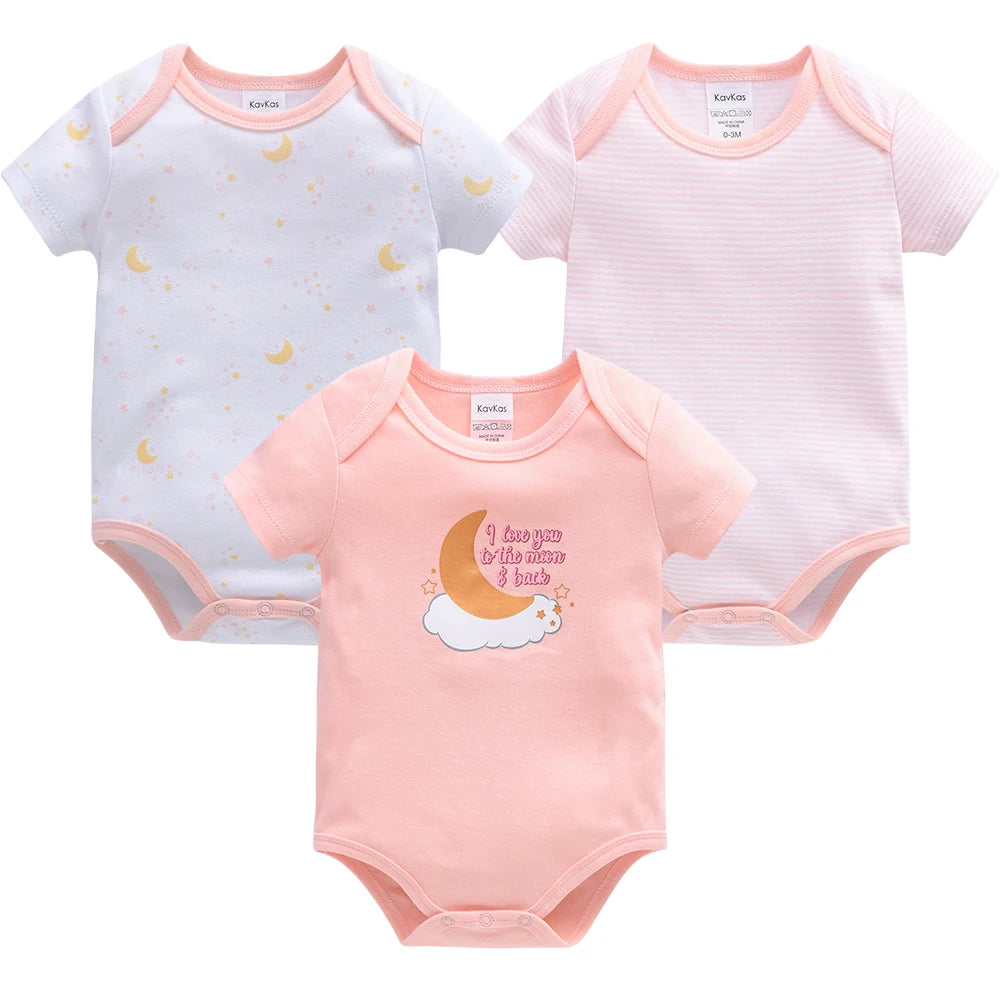 Baby Cotton Bodysuit 3-Pack | Lion Print Short Sleeve Romper 0-12 Months