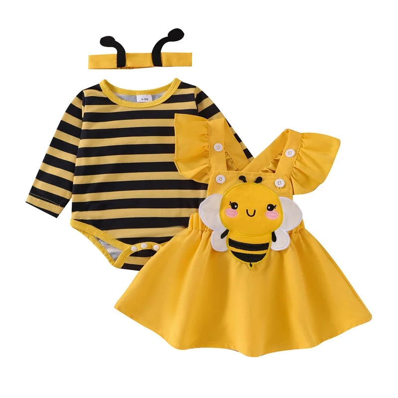 Baby Girl Embroidery Romper & Suspender Dress Set with Headband | 0-18 Months
