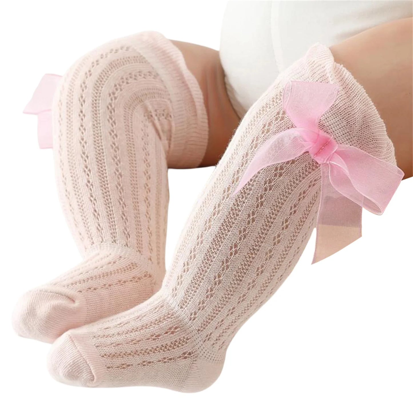 Baby Girls Over-The-Knee Bow Stockings | Breathable Cotton Socks 0-24 Months