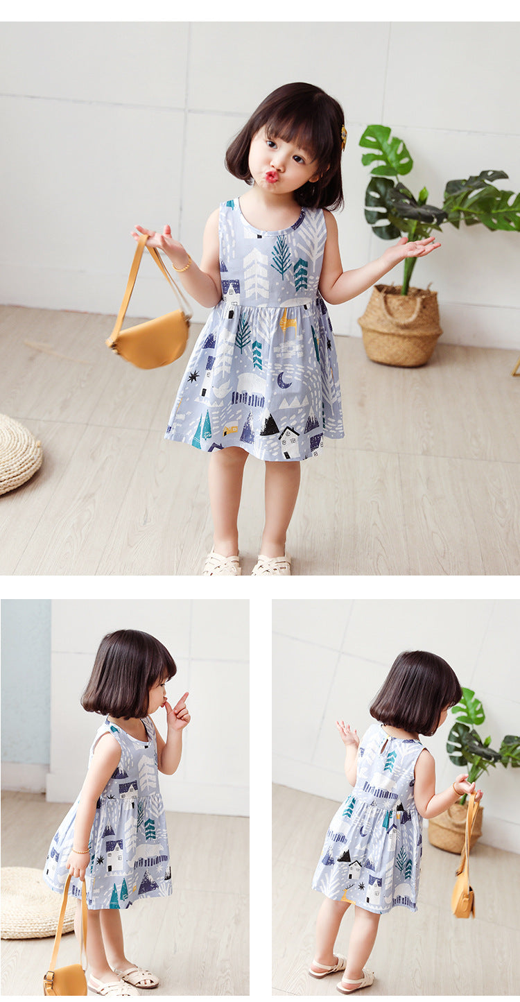 Girls Cotton Flower Dress | Sleeveless Princess Party Dress