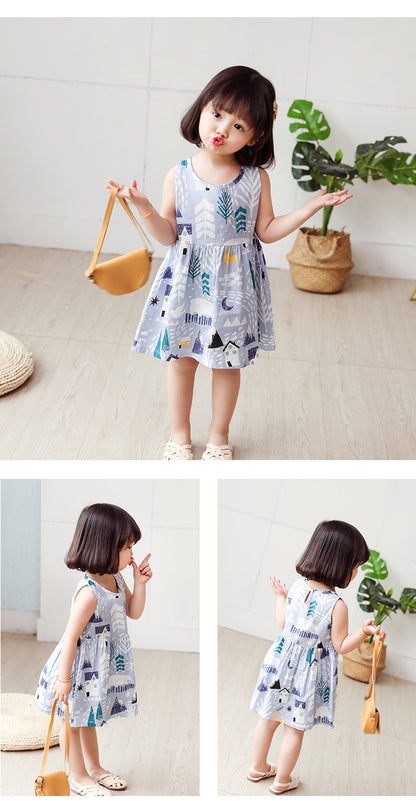 Girls Cotton Flower Dress | Sleeveless Princess Party Dress