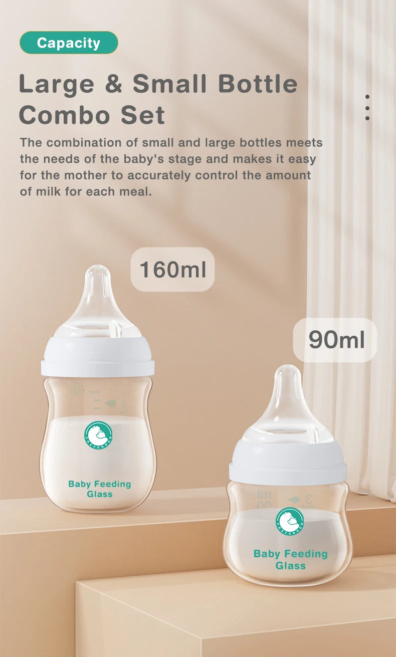 MAMIJOY Anti-Choke Glass Baby Bottle | BPA Free | 90ml & 160ml