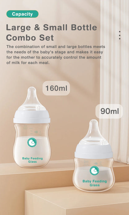 MAMIJOY Anti-Choke Glass Baby Bottle | BPA Free | 90ml & 160ml