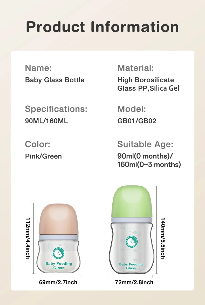 MAMIJOY Anti-Choke Glass Baby Bottle | BPA Free | 90ml & 160ml