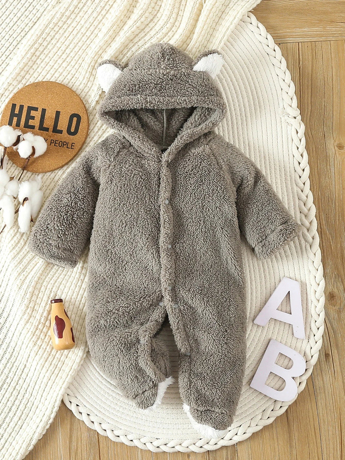 Baby Fleece Hooded Romper | Warm Animal Jumpsuit for Newborns 0–12 Months