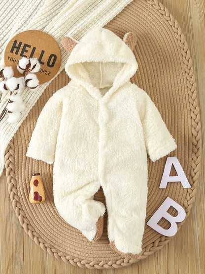 Baby Fleece Hooded Romper | Warm Animal Jumpsuit for Newborns 0–12 Months