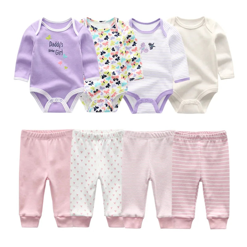 8-Piece Cotton Bodysuit & Pants Baby Set | Long Sleeve Cartoon Print 0-12M