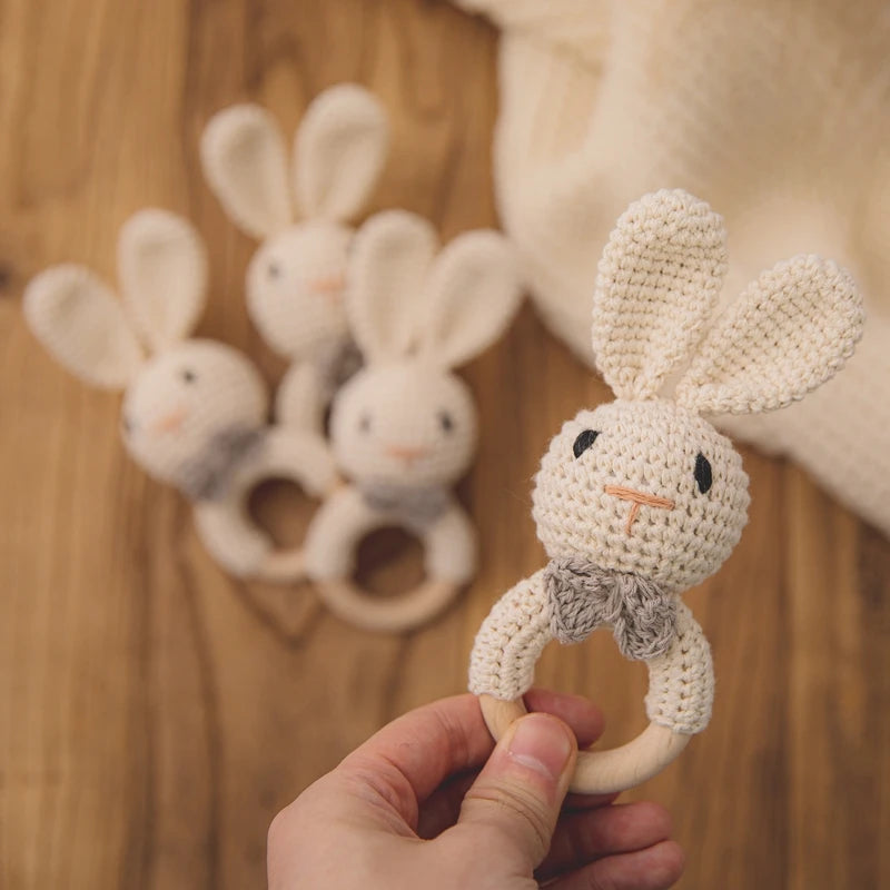 Crochet Amigurumi Bunny Baby Rattle — Handknit Newborn Toy
