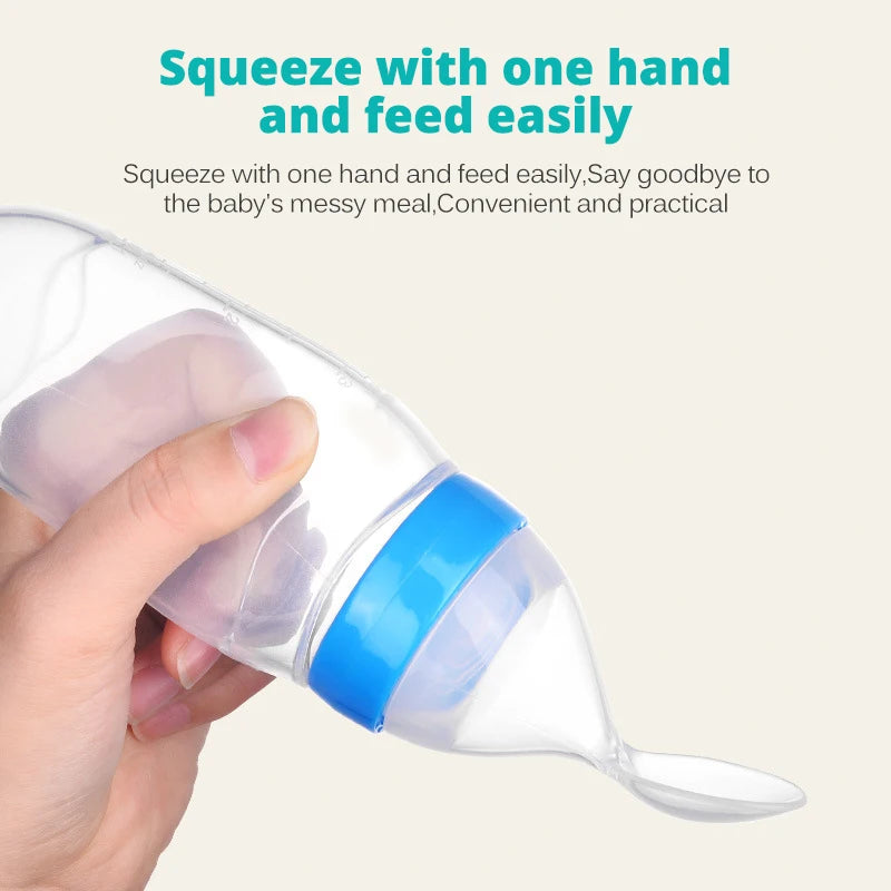 Silicone Baby Squeeze Feeding Bottle with Spoon | Rice Cereal & Food Supplement Feeder