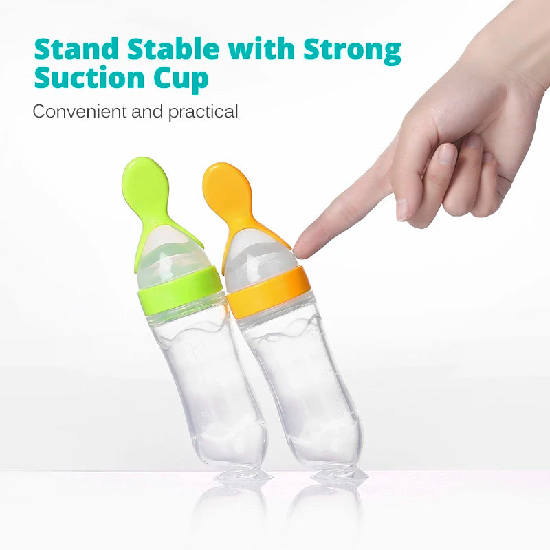 Silicone Baby Squeeze Feeding Bottle with Spoon | Rice Cereal & Food Supplement Feeder