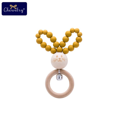 Silicone Baby Teether Bracelet with Wooden Ring — BPA Free