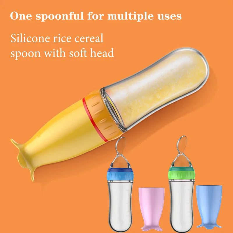 Silicone Baby Squeeze Feeding Bottle with Spoon | Rice Cereal & Food Supplement Feeder