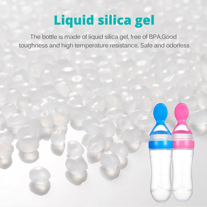 Silicone Baby Squeeze Feeding Bottle with Spoon | Rice Cereal & Food Supplement Feeder