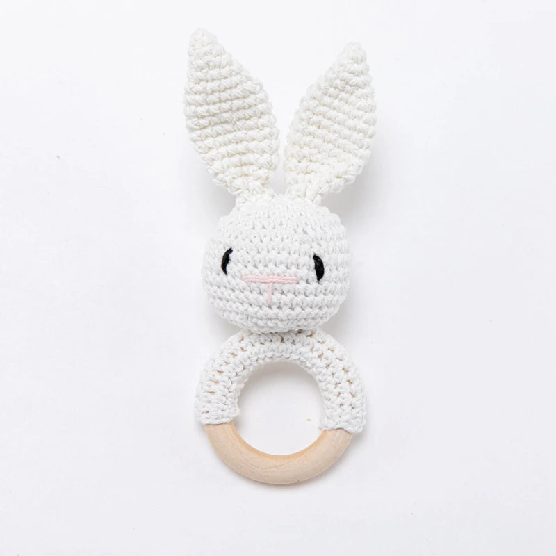 Crochet Amigurumi Bunny Baby Rattle — Handknit Newborn Toy
