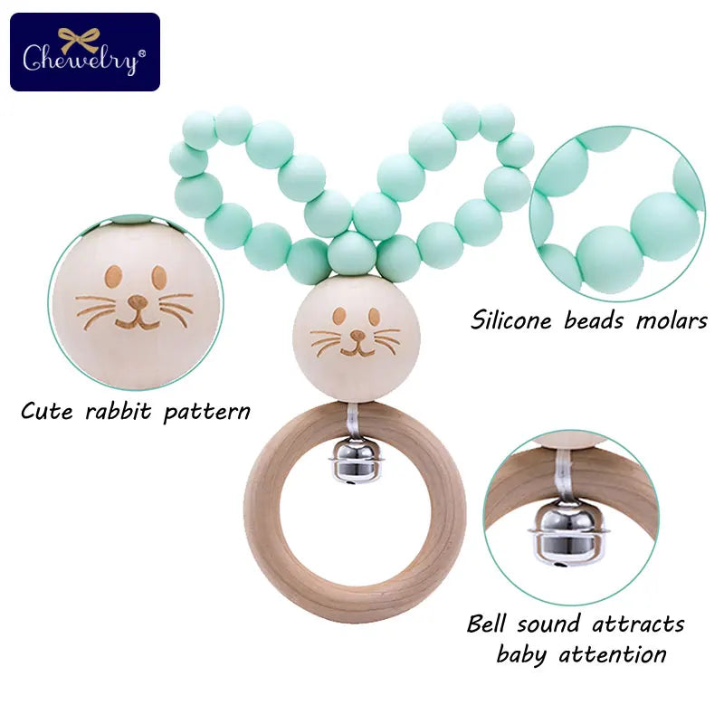 Silicone Baby Teether Bracelet with Wooden Ring — BPA Free