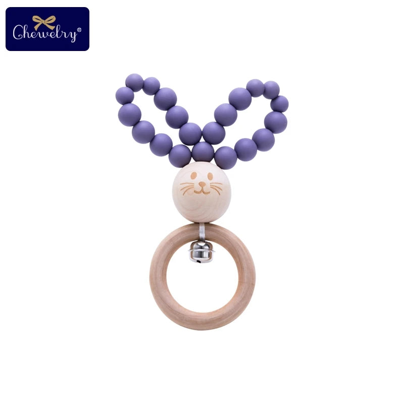 Silicone Baby Teether Bracelet with Wooden Ring — BPA Free