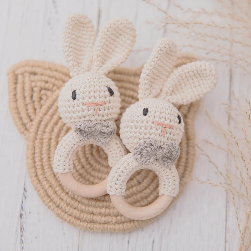 Crochet Amigurumi Bunny Baby Rattle — Handknit Newborn Toy