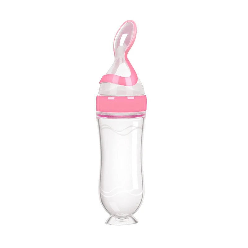 Silicone Baby Squeeze Feeding Bottle with Spoon | Rice Cereal & Food Supplement Feeder