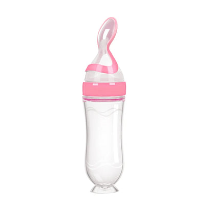 Silicone Baby Squeeze Feeding Bottle with Spoon | Rice Cereal & Food Supplement Feeder