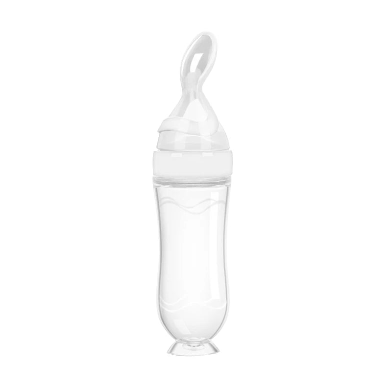 Silicone Baby Squeeze Feeding Bottle with Spoon | Rice Cereal & Food Supplement Feeder