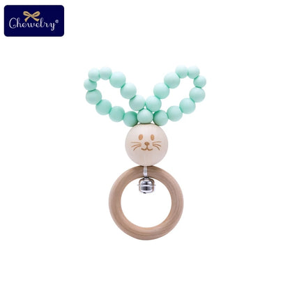 Silicone Baby Teether Bracelet with Wooden Ring — BPA Free