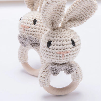 Crochet Amigurumi Bunny Baby Rattle — Handknit Newborn Toy