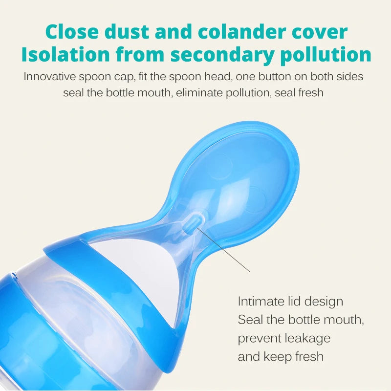Silicone Baby Squeeze Feeding Bottle with Spoon | Rice Cereal & Food Supplement Feeder