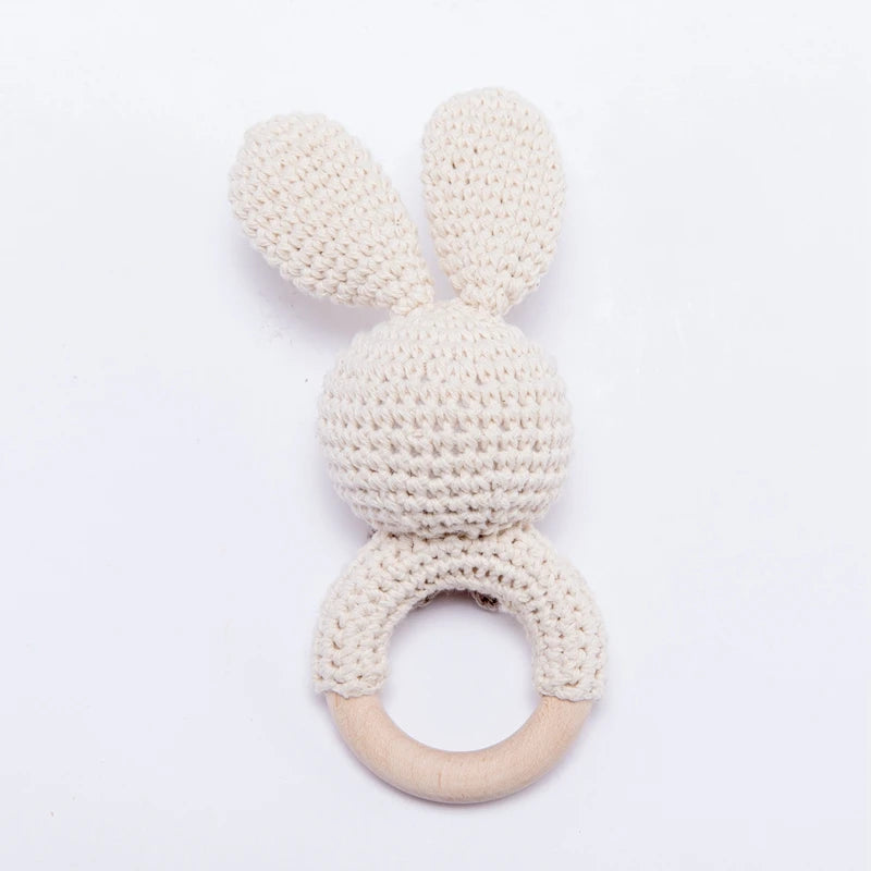 Crochet Amigurumi Bunny Baby Rattle — Handknit Newborn Toy