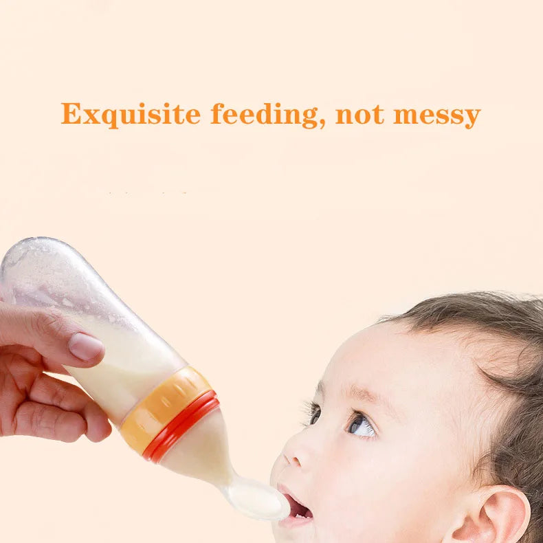 Silicone Baby Squeeze Feeding Bottle with Spoon | Rice Cereal & Food Supplement Feeder