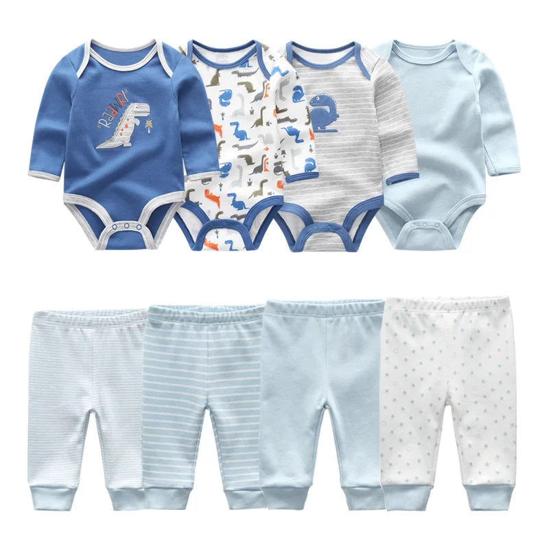 8-Piece Cotton Bodysuit & Pants Baby Set | Long Sleeve Cartoon Print 0-12M