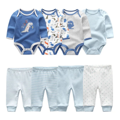 8-Piece Cotton Bodysuit & Pants Baby Set | Long Sleeve Cartoon Print 0-12M