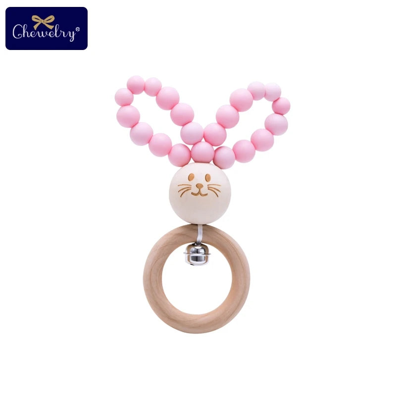 Silicone Baby Teether Bracelet with Wooden Ring — BPA Free