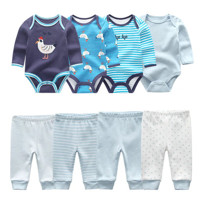 6-Piece Cotton Bodysuit & Pants Baby Set | Long Sleeve Cartoon Print 0-12M