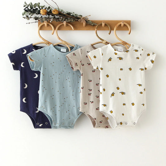 Baby Romper — Cute Cartoon Print, Short Sleeve Unisex