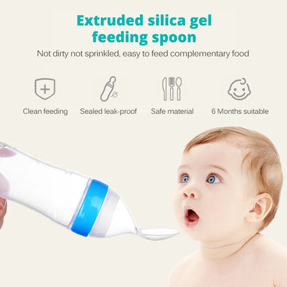 Silicone Baby Squeeze Feeding Bottle with Spoon | Rice Cereal & Food Supplement Feeder