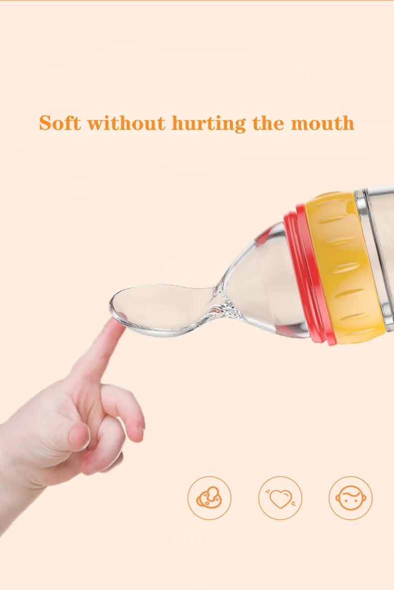 Silicone Baby Squeeze Feeding Bottle with Spoon | Rice Cereal & Food Supplement Feeder
