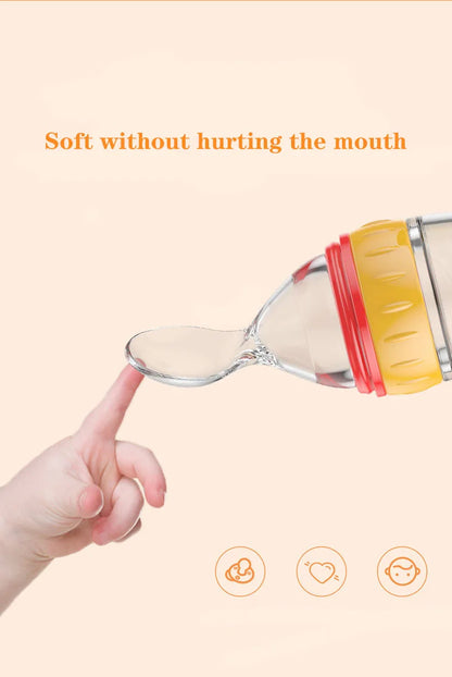 Silicone Baby Squeeze Feeding Bottle with Spoon | Rice Cereal & Food Supplement Feeder