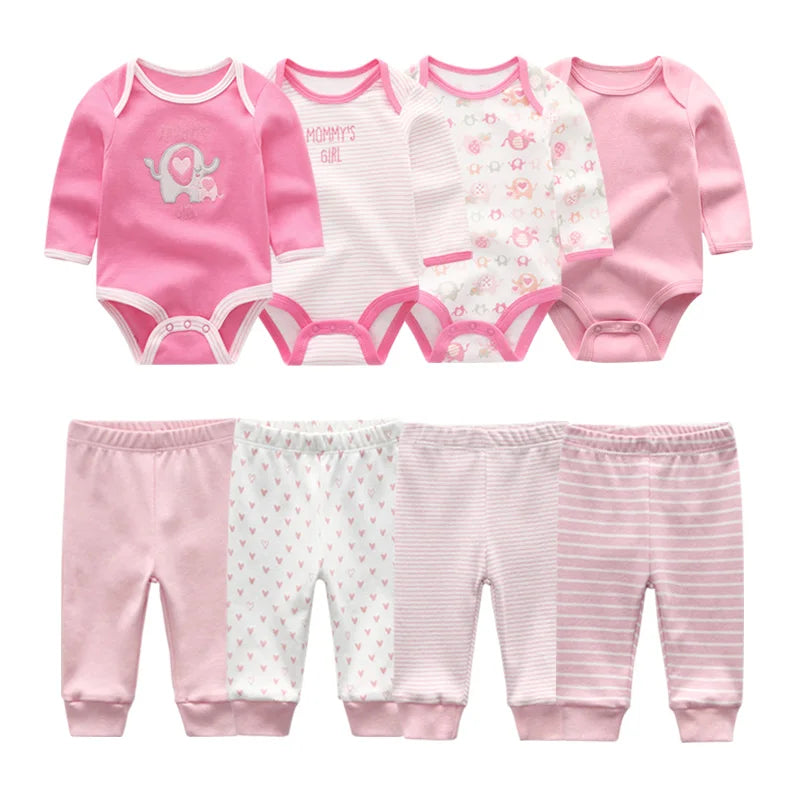 6-Piece Cotton Bodysuit & Pants Baby Set | Long Sleeve Cartoon Print 0-12M