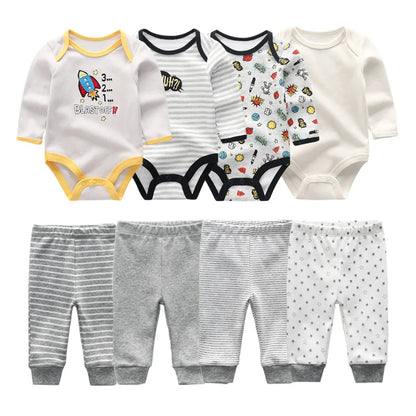 6-Piece Cotton Bodysuit & Pants Baby Set | Long Sleeve Cartoon Print 0-12M