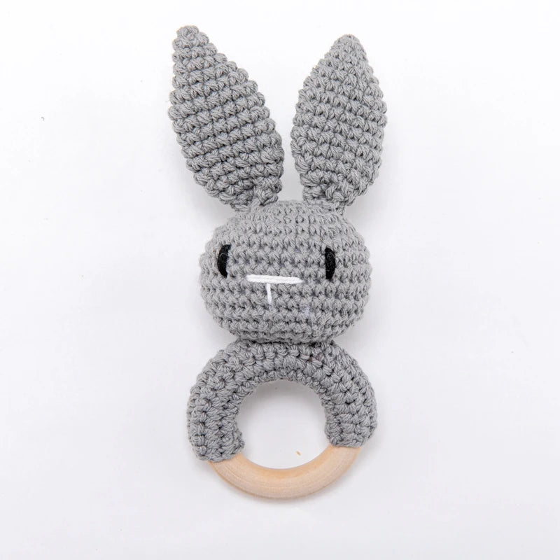Crochet Amigurumi Bunny Baby Rattle — Handknit Newborn Toy