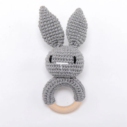 Crochet Amigurumi Bunny Baby Rattle — Handknit Newborn Toy