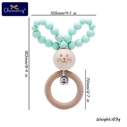 Silicone Baby Teether Bracelet with Wooden Ring — BPA Free